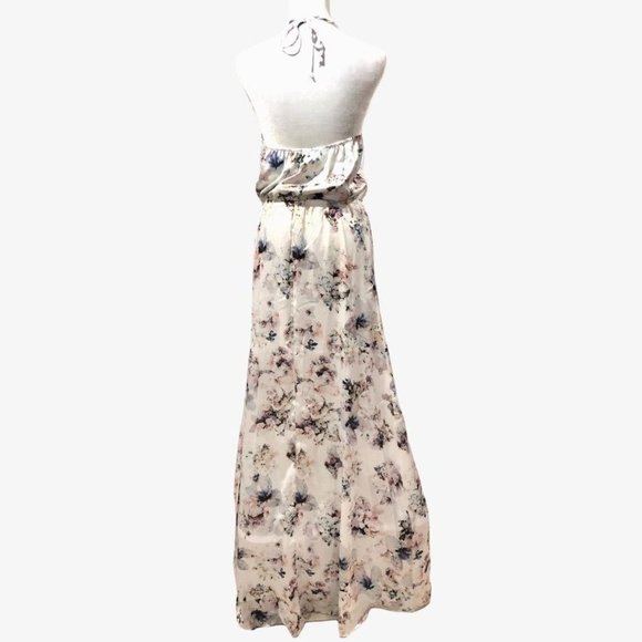 Show Me Your Mumu Halter Max Dress Small White Pink Floral Women Elastic Waist - Picture 2 of 5